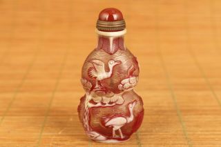 vintage Chinese Old Glaze Hand Carving crane figure Statue snuff bottle gift 4
