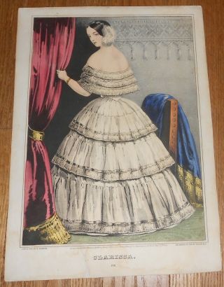 1846 Antique Print N.  Currier Hand - Colored Lithograph Clarissa Sarony