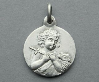 French,  Antique Religious Sterling Pendant.  Saint John The Baptist.  Silver Medal