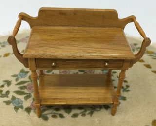 Vintage Dollhouse Miniature Light Wood Dining Tea Cart Table Furniture 2