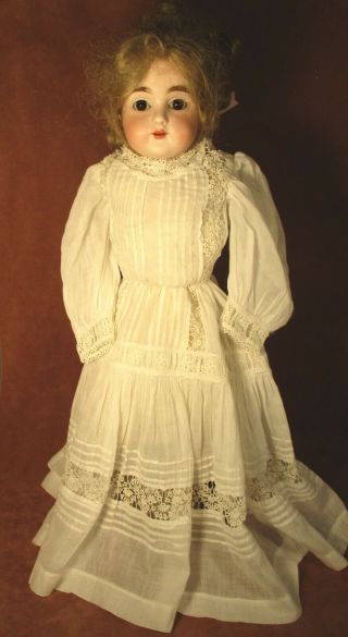 Vintage Doll Dress For 20 " - 23 " Bisque Doll - White Cotton W/tucks & Laces