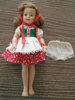 Vintage 12 " Ideal Shirley Temple Vinyl Doll In Tagged Heidi Dress & Hat & Panty