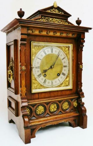 Antique Lenzkirch 1/4 Striking Carved Oak 8 Day Ting Tang Musical Bracket Clock