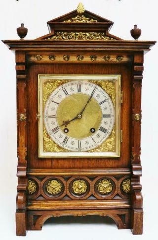Antique Lenzkirch 1/4 Striking Carved Oak 8 Day Ting Tang Musical Bracket Clock 2