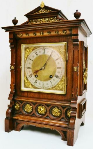 Antique Lenzkirch 1/4 Striking Carved Oak 8 Day Ting Tang Musical Bracket Clock 3