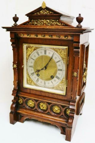 Antique Lenzkirch 1/4 Striking Carved Oak 8 Day Ting Tang Musical Bracket Clock 5