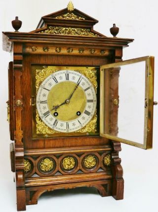 Antique Lenzkirch 1/4 Striking Carved Oak 8 Day Ting Tang Musical Bracket Clock 8