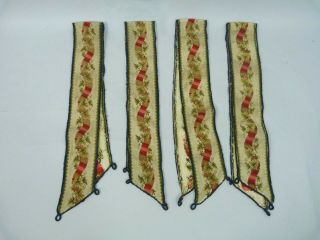 Set Of Four Antique Victorian Needlepoint Tapestry Bell Pulls / Tiebacks
