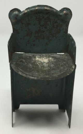 Antique Tin Metal Blue Commode Potty Chair Dollhouse Miniature Vintage