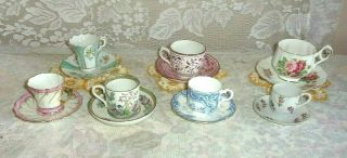 Assortment Of Seven Porcelain & Bone Cup & Saucers - Luster,  Transfer,  Painted