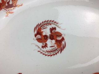 AntQ Meissen Hand Painted Red Ming Dragon Love Birds 22K Gilt Vegetable Bowl 4