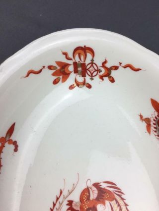 AntQ Meissen Hand Painted Red Ming Dragon Love Birds 22K Gilt Vegetable Bowl 6