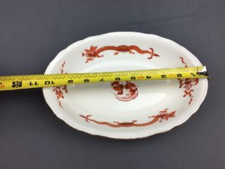 AntQ Meissen Hand Painted Red Ming Dragon Love Birds 22K Gilt Vegetable Bowl 9