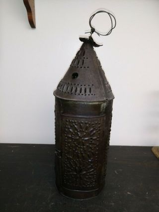 19th Century Punched Pierced Tin Candle Lantern Paul Revere Lantern