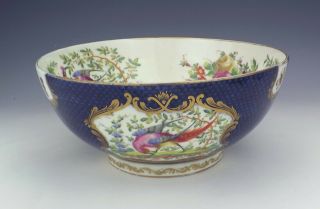 Antique Samson Porcelain - Worcester Style Exotic Bird Cobalt Blue Bowl
