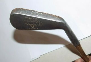 ANTIQUE Vintage Old R.  G.  C.  Co 0 mid Iron Chicago,  IL HICKORY WOOD SHAFT GOLF CLUB 3