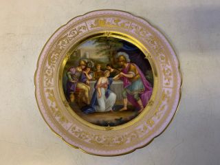 Antique Royal Vienna Beehive Mark Porcelain Plate Woman Kneeling Before Man