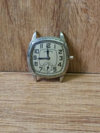 Antique Gents Illinois Wristwatch.  Wadsworth 14k Gold Filled Case.  Not Running