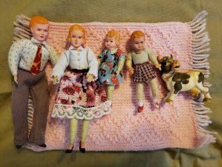 Vintage Hard Plastic Doll Set With Blaket And Cow