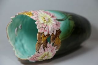 Antique Pierced Majolica Dahlia Flower Art Pottery Vase 12 