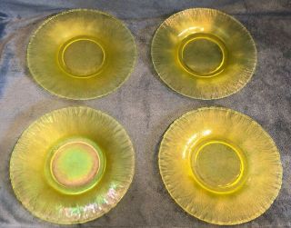 Antique Stretch Vaseline Glass 8 " Plate 1920s Yellow Iridescent