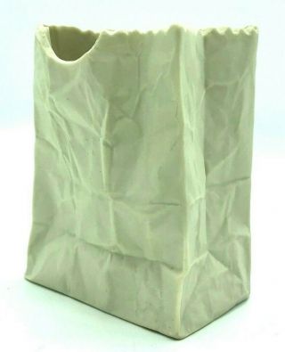 Small Ceramic Paper Bag Vase Off - White 4.  25 " Tall X 3 " X 2.  5 " Pop Art Pottery