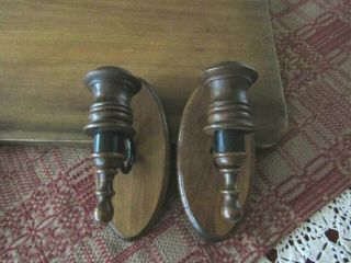 Vintage Wood & Metal Wall Candle Sconces - Set Of Two - Wood Finish