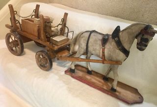 Antique Vintage Horse & Wooden Wagon With Load Vehicle