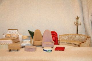 Vintage 12 - Pc Ideal Petite Princess Dollhouse Furniture Living Room & Bedroom