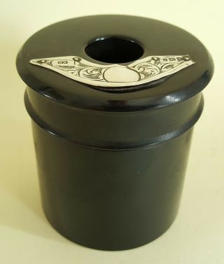 Treen Black Ebony Wood & Hallmarked Silver Vintage Art Deco Antique Pot Box Jar