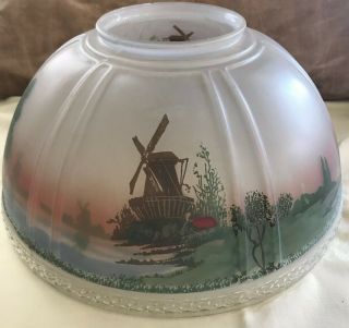 Antique Reverse Painted Windmill Large Glass Globe Lamp Shade 13 7/8 " X 6 3/4 "