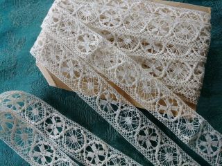 WOW French Antique Lace Val Trim almost 3 yards needle made Cluny Maltese 3