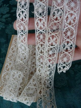 WOW French Antique Lace Val Trim almost 3 yards needle made Cluny Maltese 4