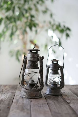 2 X Vintage Large Oil / Paraffin Hanging Storm Lantern - Home/garden Decor