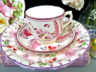 Antique 1830 - 40 Pink Luster Soft Paste Tea Cup And Saucer Trio Pink Teacup Set