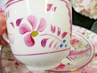 Antique 1830 - 40 Pink Luster soft paste tea cup and saucer trio pink teacup set 3