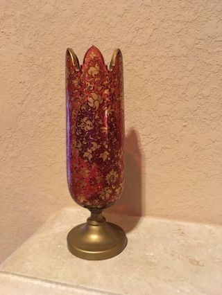 Antique Bohemian Hand Painted Cut Glass Vase With Raised Panel With Figurine 4