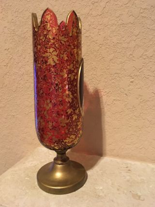 Antique Bohemian Hand Painted Cut Glass Vase With Raised Panel With Figurine 5