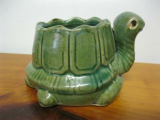 Antique Green Glazed Pottery Turtle Planter 5 " Long