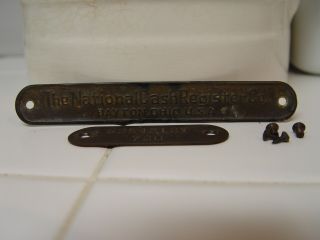 2 Antique Brass National Cash Register Co.  Tag Signs Parts Serial Number & Name