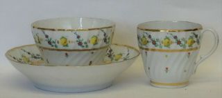 ANTIQUE CHAMBERLAIN WORCESTER? SHANKED TEABOWL,  CUP,  SAUCER TRIO,  c1800 2
