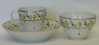 ANTIQUE CHAMBERLAIN WORCESTER? SHANKED TEABOWL,  CUP,  SAUCER TRIO,  c1800 3
