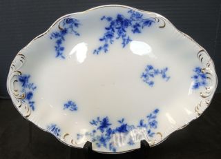 Antique Wh Grindley Flow Blue 12 1/4 " Oval Platter - Rose Pattern