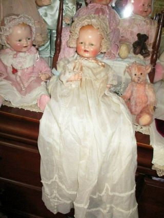 Composition Baby Doll Dimples Eih Horsman 16 W/ Antique Gown
