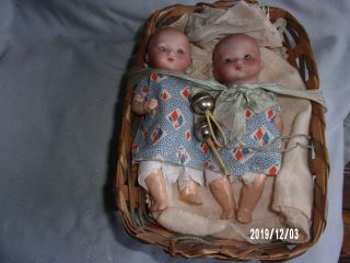 2 Antique Dolls Marked Kb1 And Kb 3/o Aprrox 7 " They Each Have A Baby Rattle