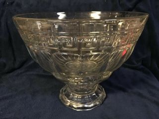 Gorgeous Elegant Large Antique Greek Key Glass Punch Bowl By Heisey With Stand