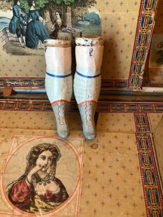 Antique Larger Paper Mache Lower Doll Legs W/painted Boots