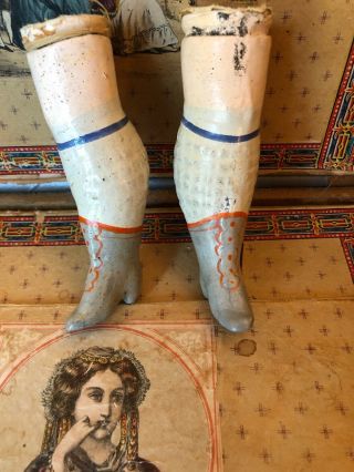 Antique Larger Paper Mache Lower Doll Legs w/Painted Boots 2