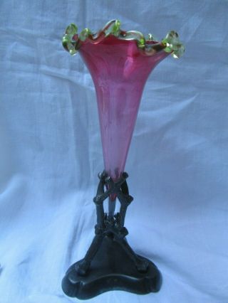 Antique Victorian Cranberry Glass Epergne vase & Stand Aesthetic Movement 1880 ' s 5