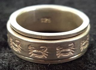 Sterling Silver Vintage Art Deco Antique Zodiac Astrological Ring - Size M